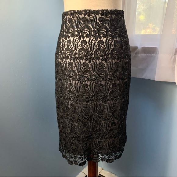 Ann Taylor Black Lace Pencil Skirt with Silver Lining - Picture 1 of 6